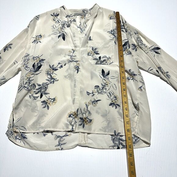 Vince Button Front Floral Silk Blouse Size S Small Long Sleeve Keyhole Neck - Picture 10 of 11